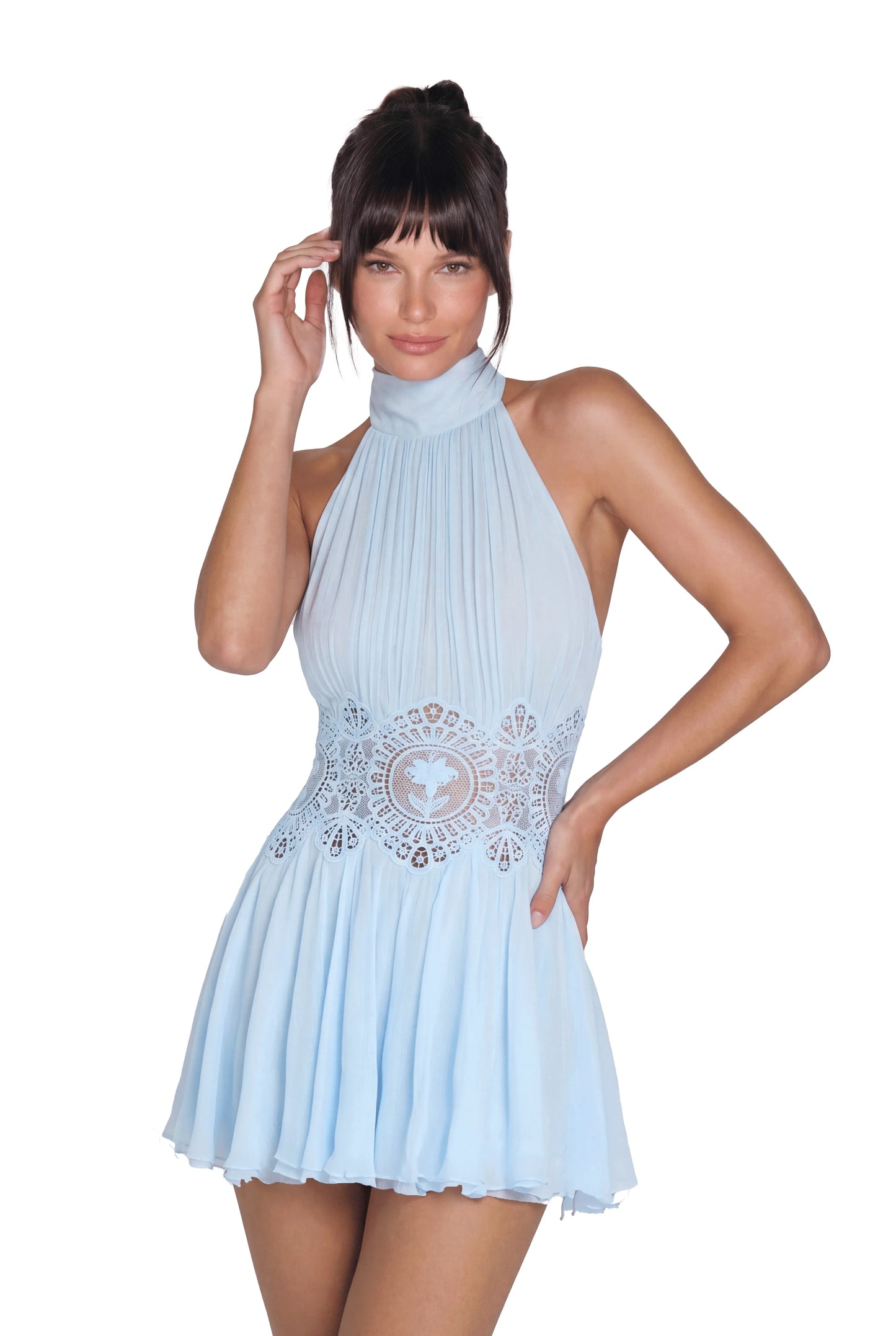 Hania Lace Halter-Neck Fitted Mini Dress