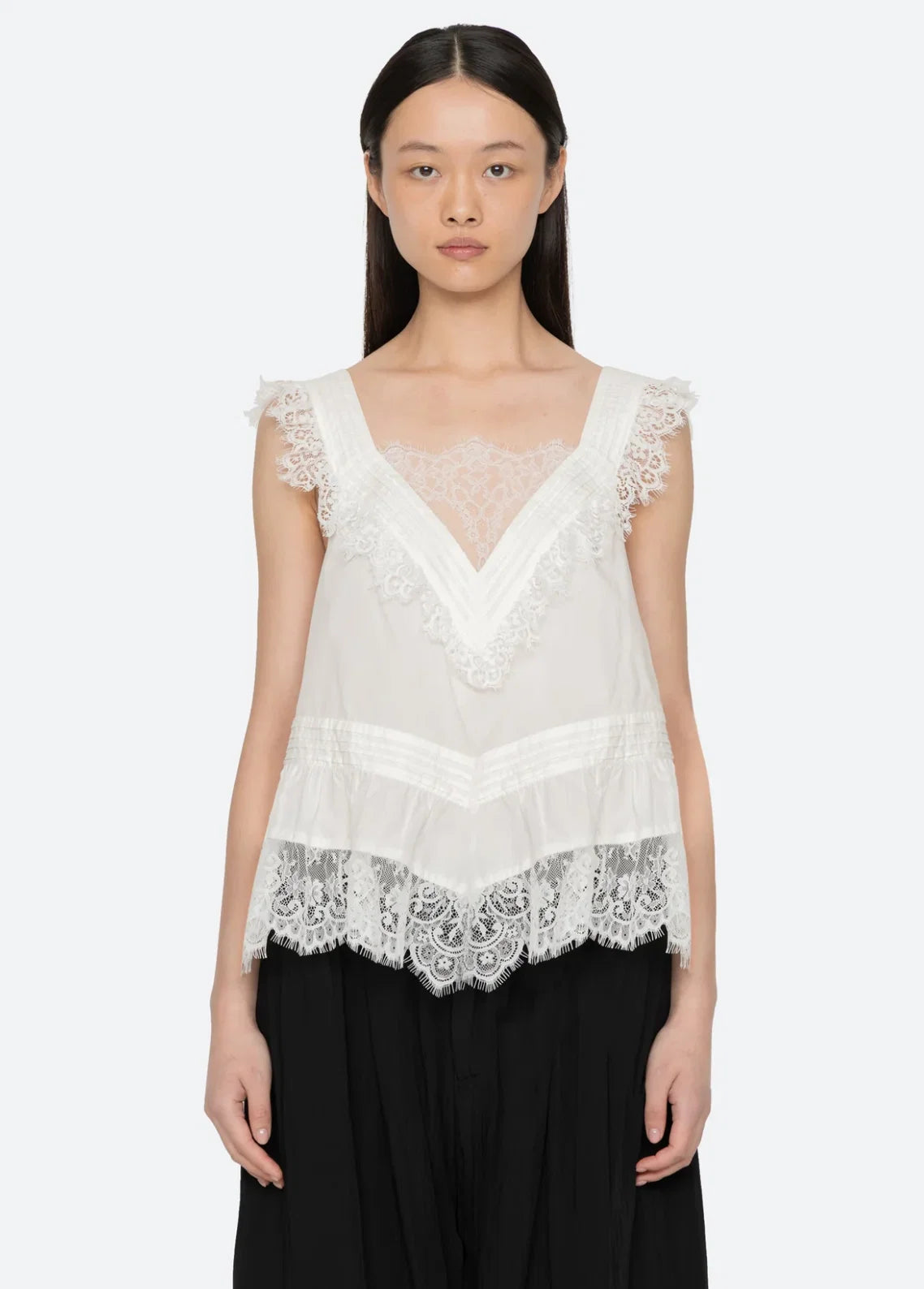 V-Neck Lace Ruffle Top
