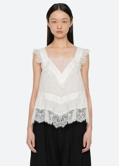 V-Neck Lace Ruffle Top