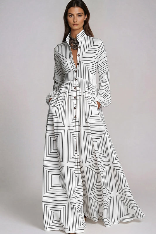 Fizza - Plunge-Neck Ruched Floral Maxi Dress White