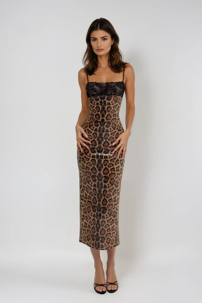 Dikla Leopard Sequin Spaghetti-Strap Maxi Dress