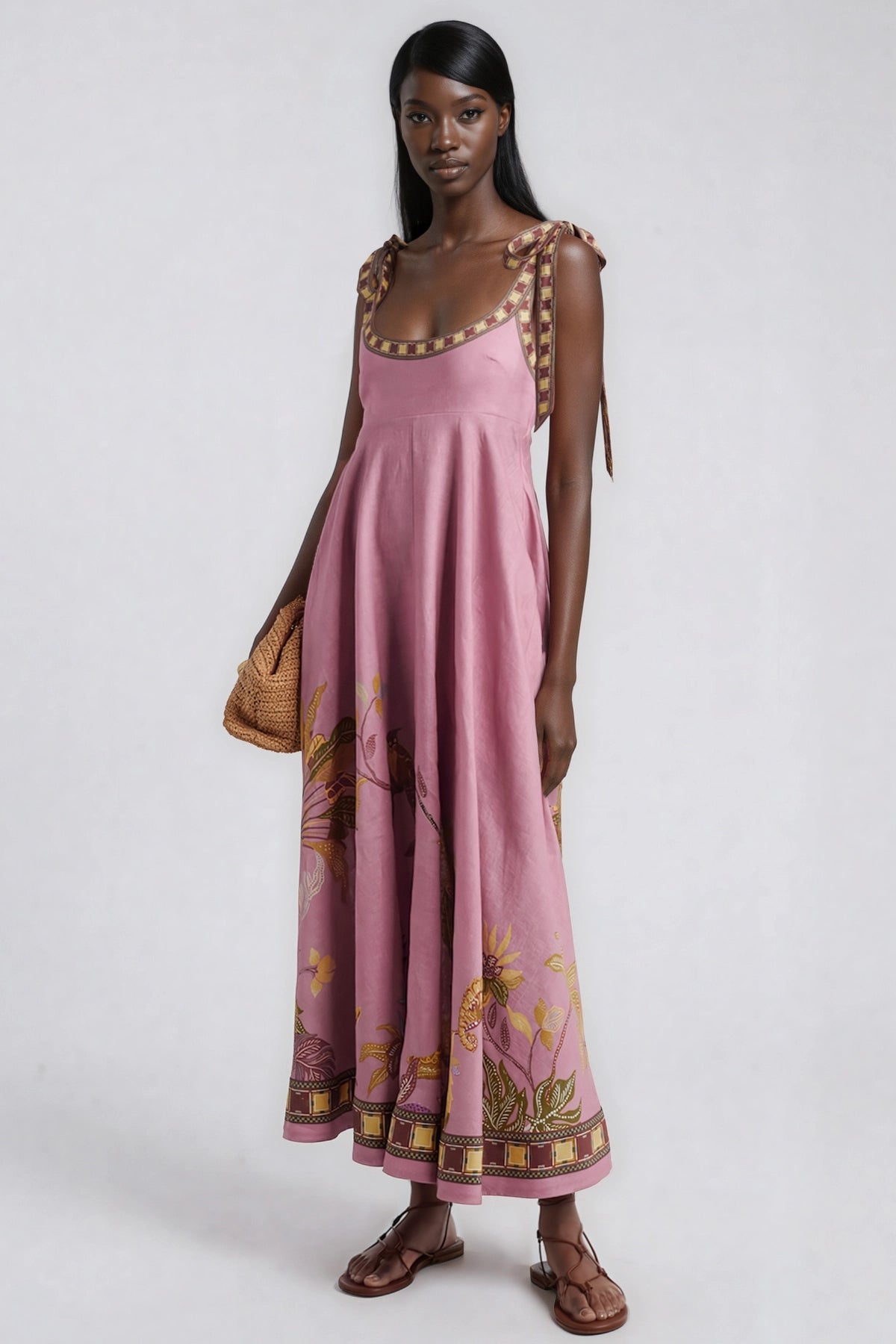 Jaya Tie-Up Print Midi Dress