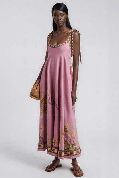 Jaya Tie-Up Print Midi Dress