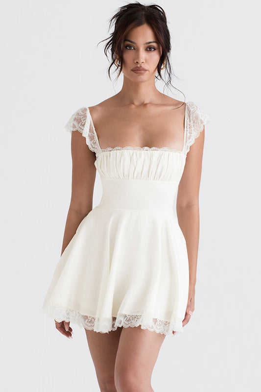 White Satin Ruched Mini Dress