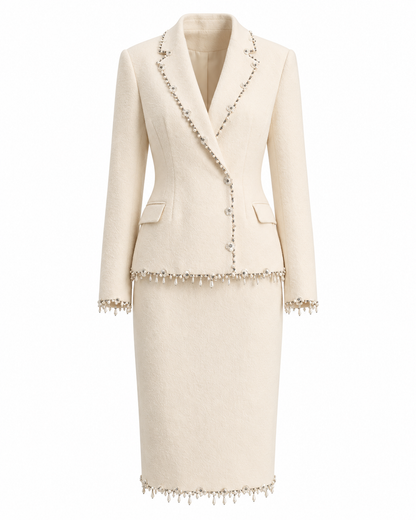 Embellished Trim Two Piece Dress Ivory