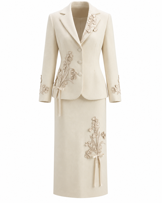 Floral Embroidered Midi Set Ivory