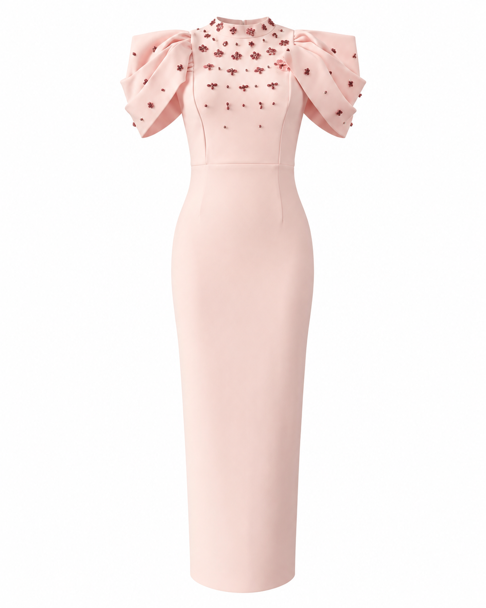 Crystal-Embellished Draped Maxi Dress Pink