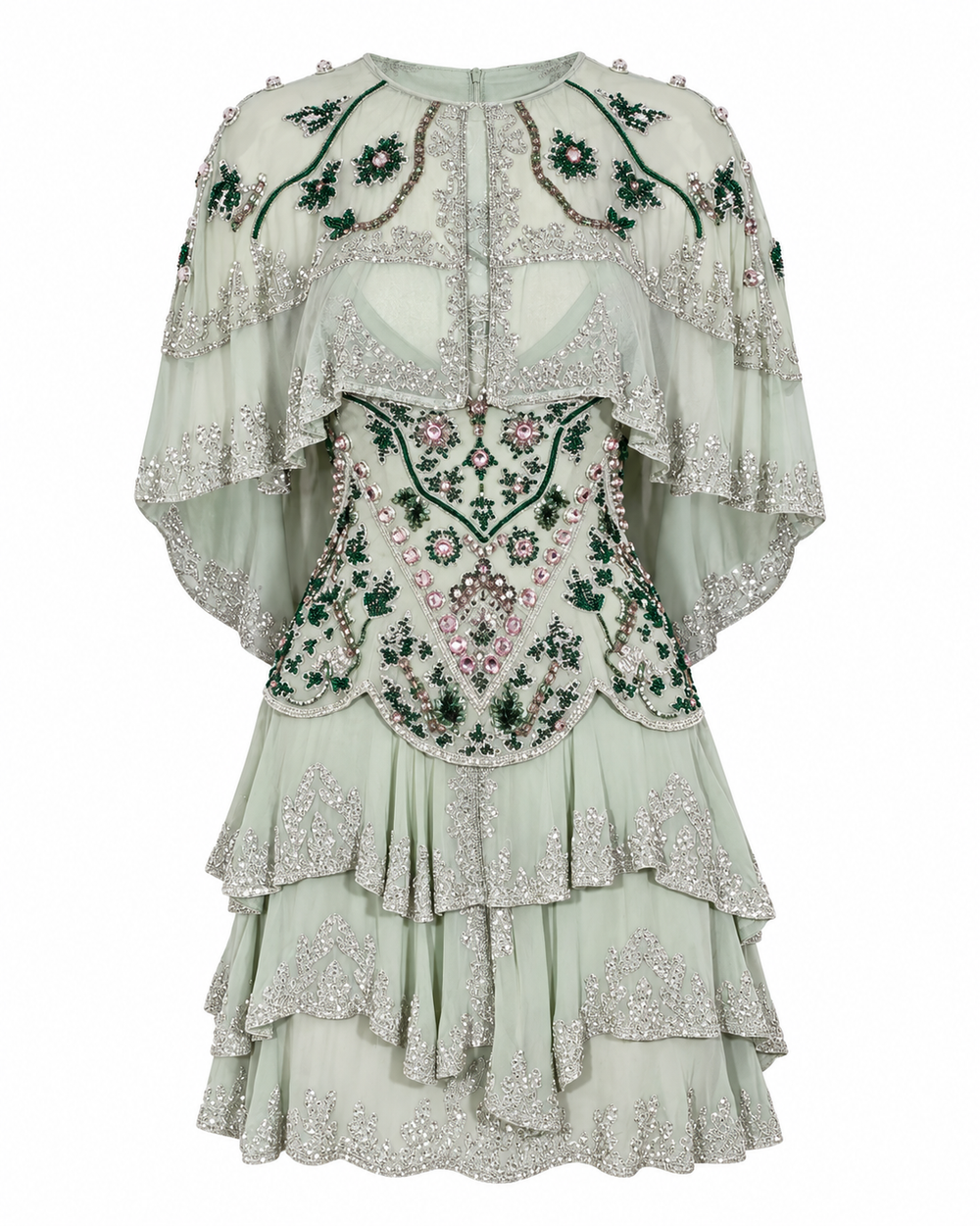 Moonlit Cape Mini Dress Sage