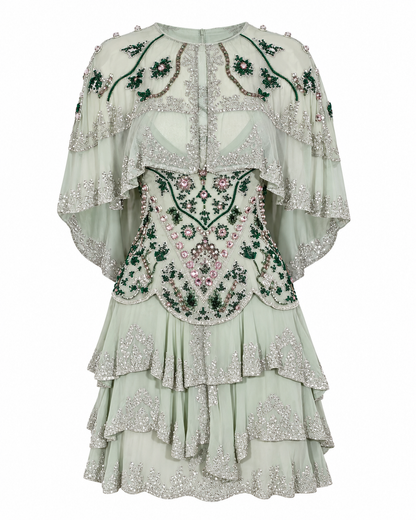 Moonlit Cape Mini Dress Sage