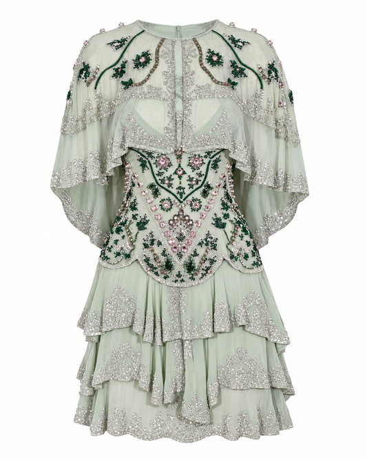 Moonlit Cape Mini Dress Sage