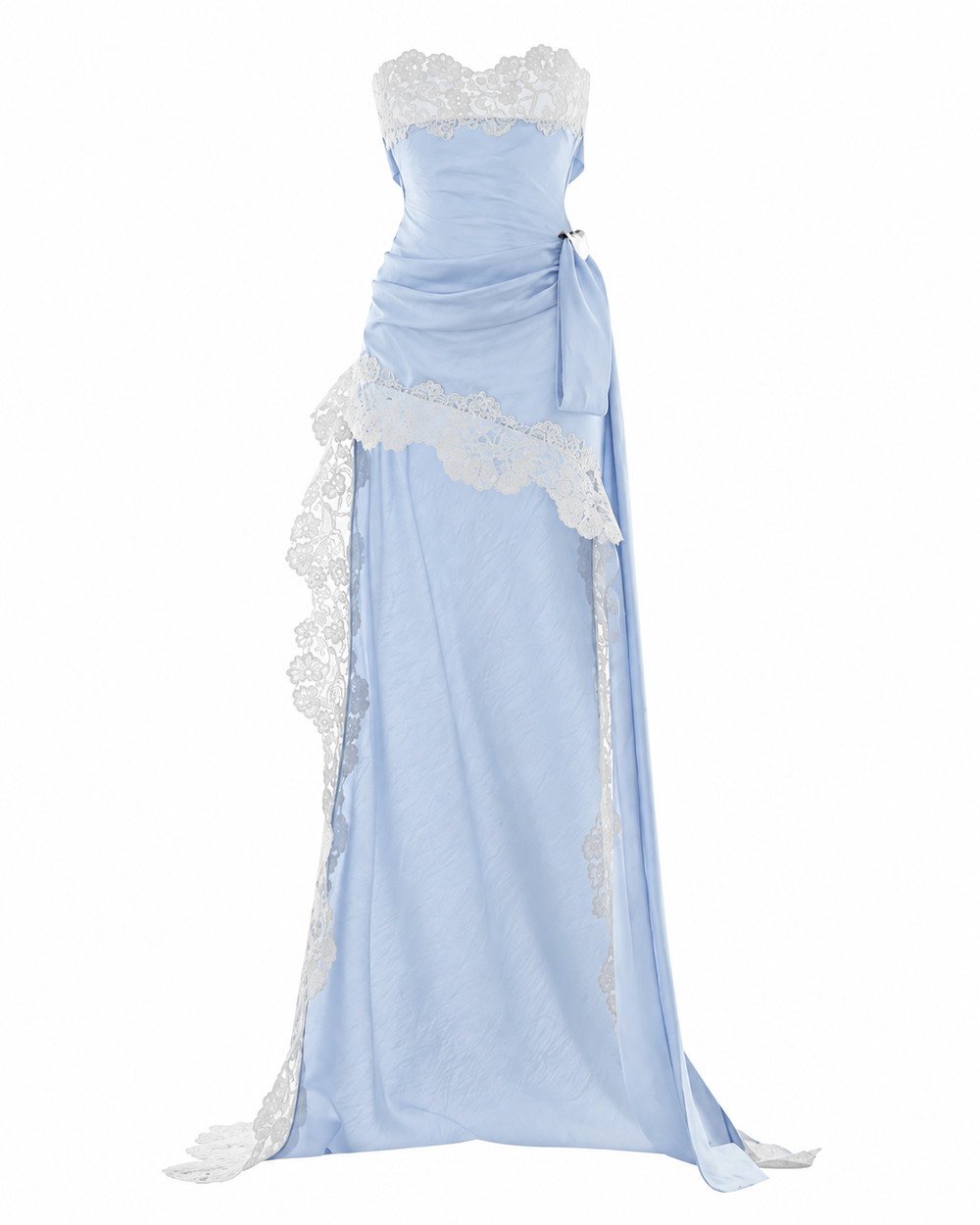 Strapless Lace Insert Maxi Dress Blue White