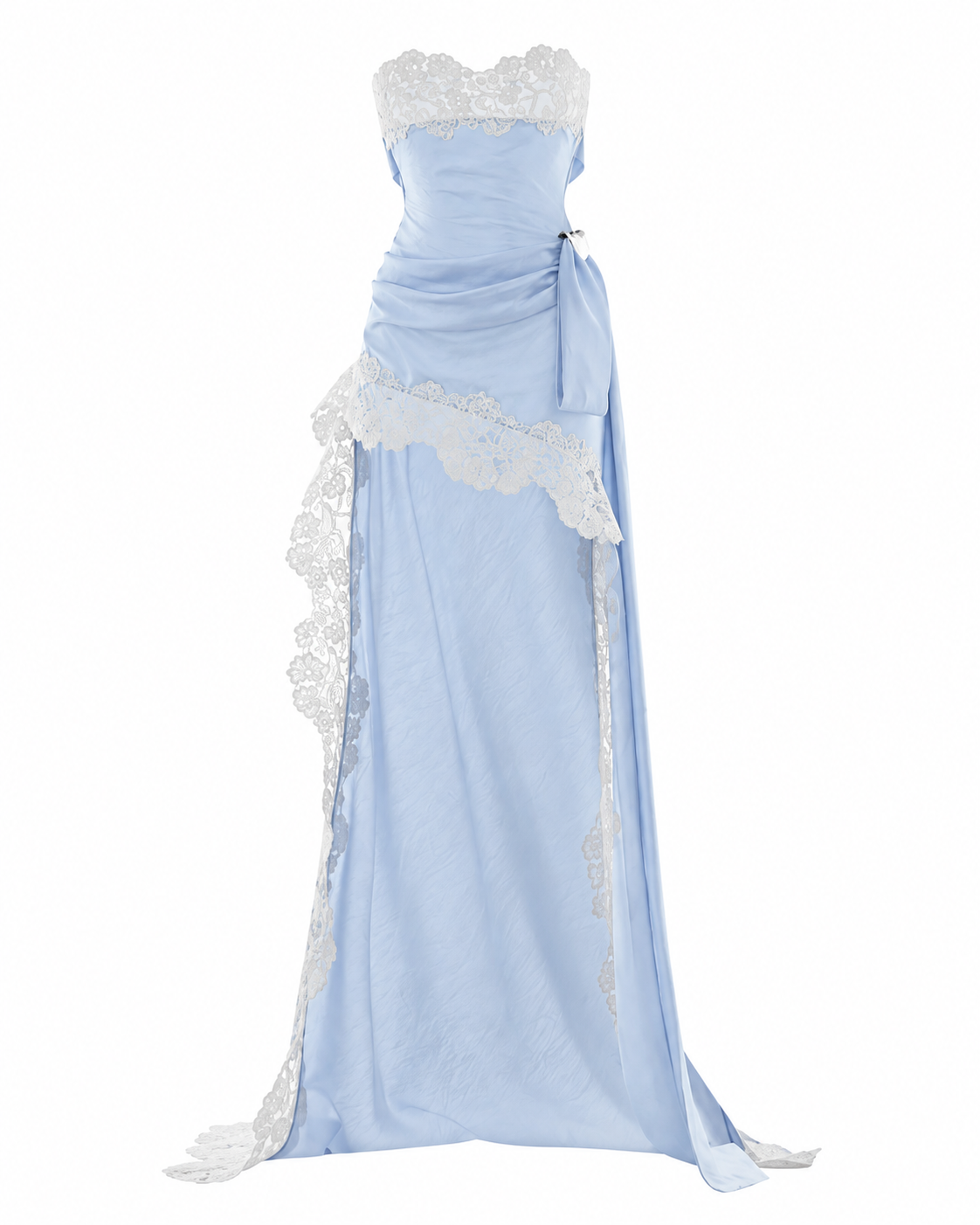 Strapless Lace Insert Maxi Dress Blue White