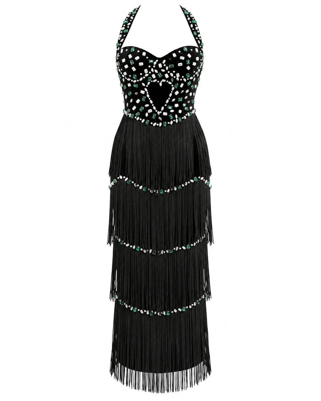 Halter Crystal Tassel Maxi Dress Black