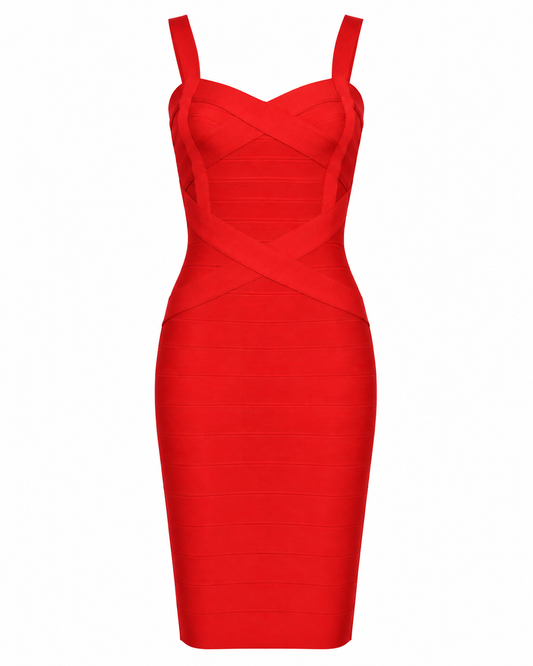 Structured Halter Mini Dress Red