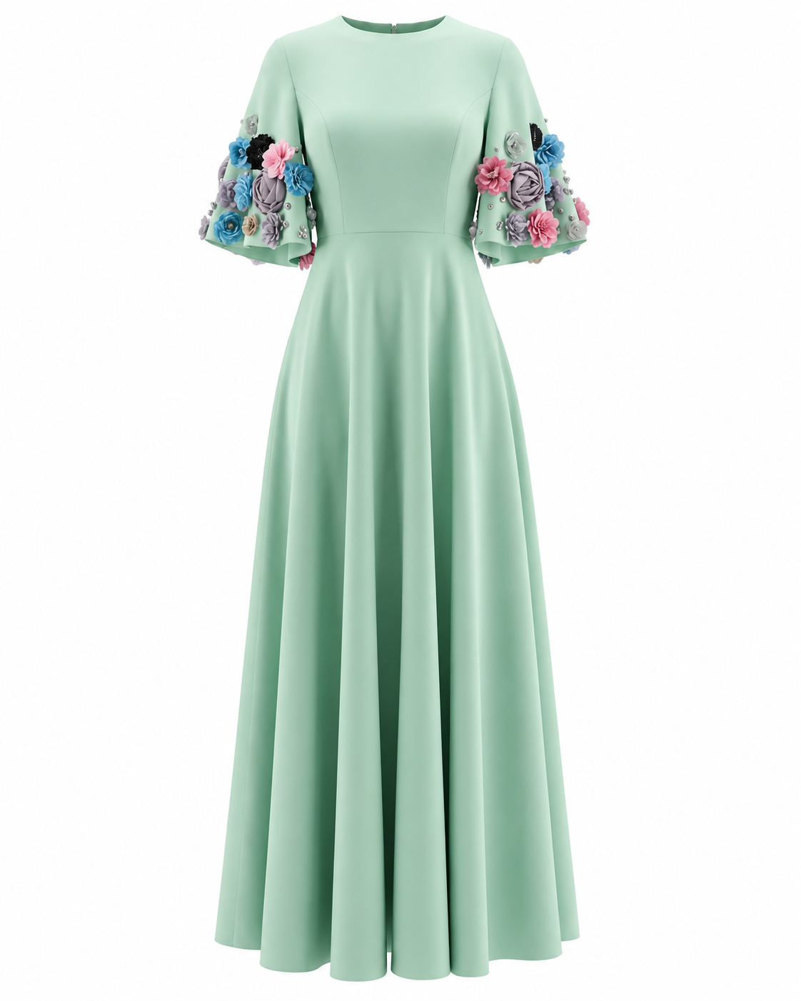 Short Sleeve Floral A Line Maxi Dress Green