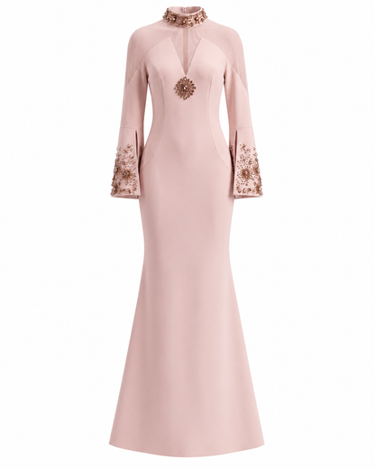 Crystal Long Sleeve Maxi Dress Pink