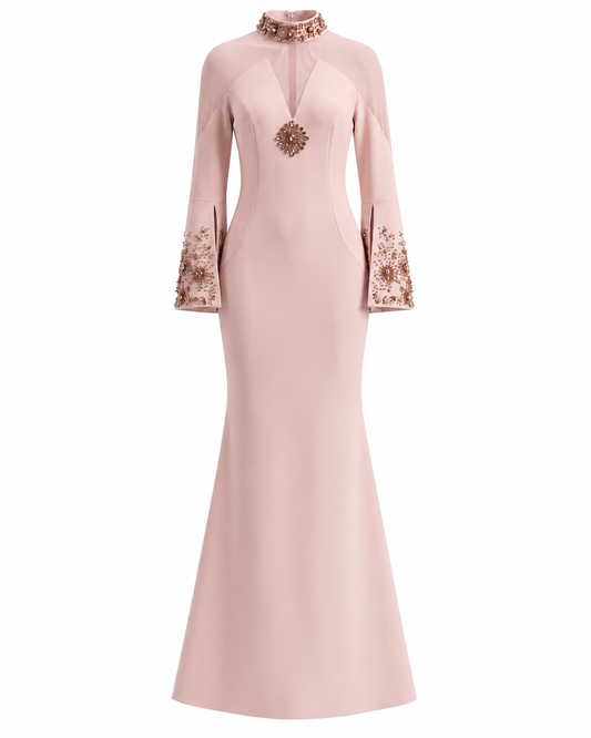 Crystal Long Sleeve Maxi Dress Pink