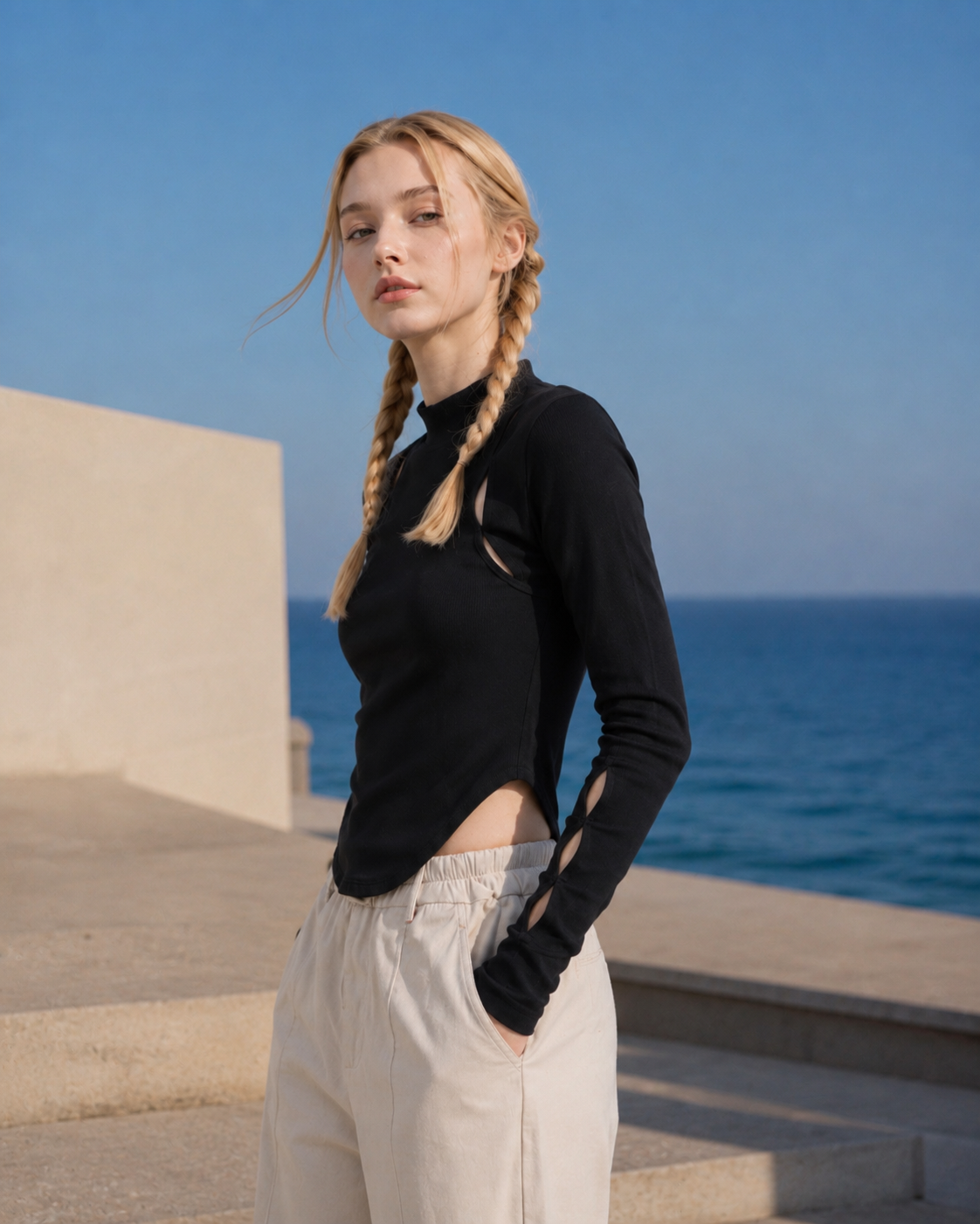 Hollow Turtleneck Top