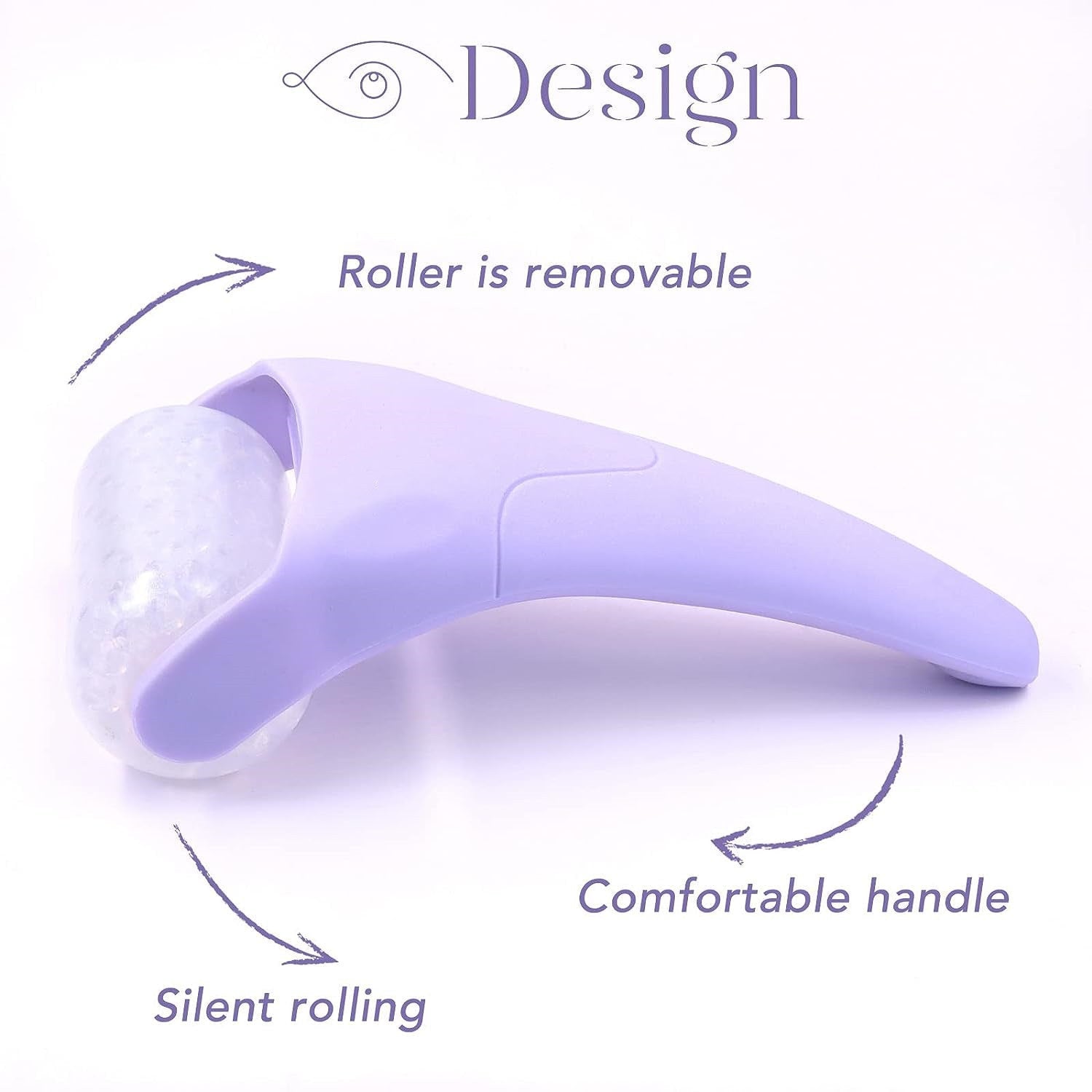 Ice roller massager for face resting on a white surface, showing the cooling facial massage tool's handle and rolling head