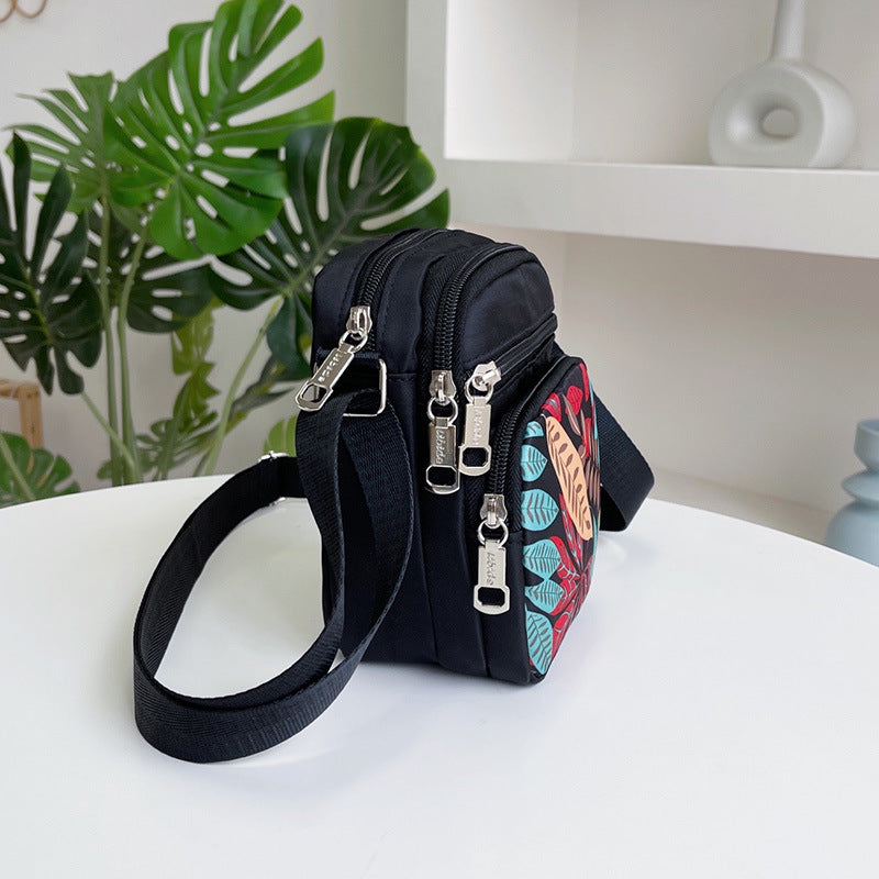 Women's waterproof casual shoulder bag shown from the side, highlighting the zipper closure and structured silhouette for eve