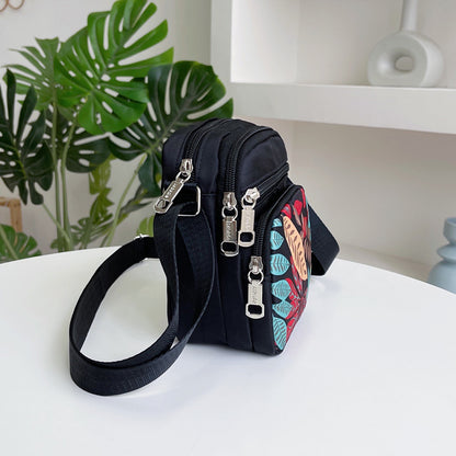 Women's waterproof casual shoulder bag shown from the side, highlighting the zipper closure and structured silhouette for eve