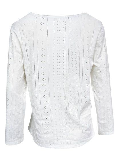Lightweight women's casual blouse in a relaxed everyday fit, shown from a side angle highlighting the fabric drape.
