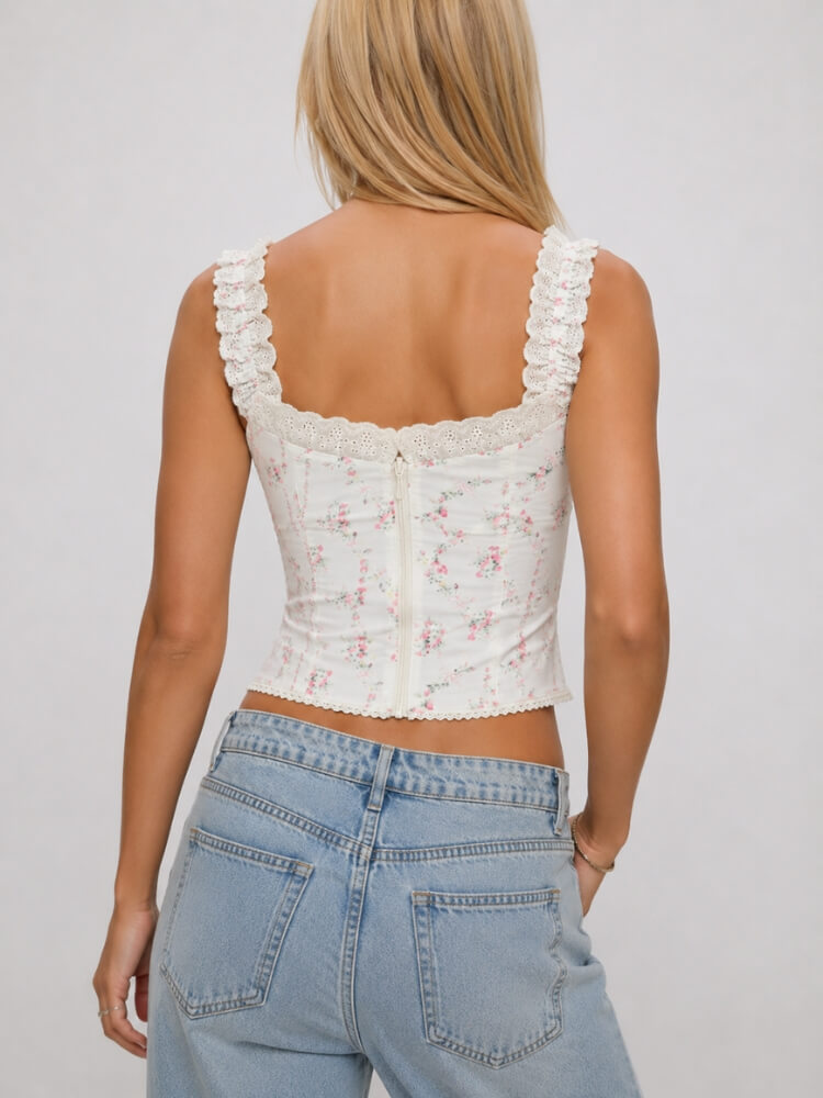 Ribbon Rosette Lace Cami Top