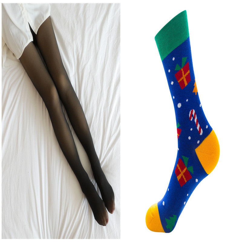 Women's fleece lined thermal pantyhose displayed to show the fake translucent finish and warm inner fleece layer, plus size