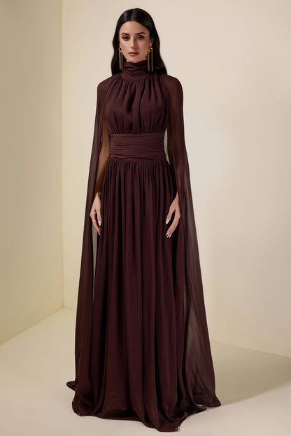 Sabine Cape-Sleeve Maxi Dress Espresso, view 2