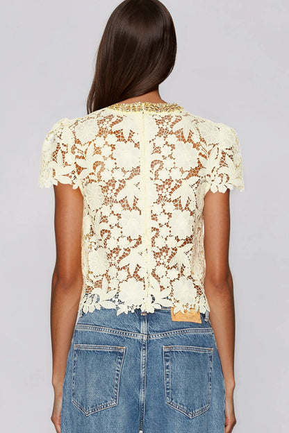 Kazi Rhinestone-Embellished Lace Cutout Top