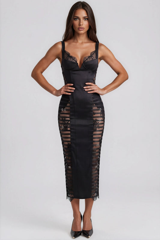 Spaghetti Lace Buckle Maxi Dress