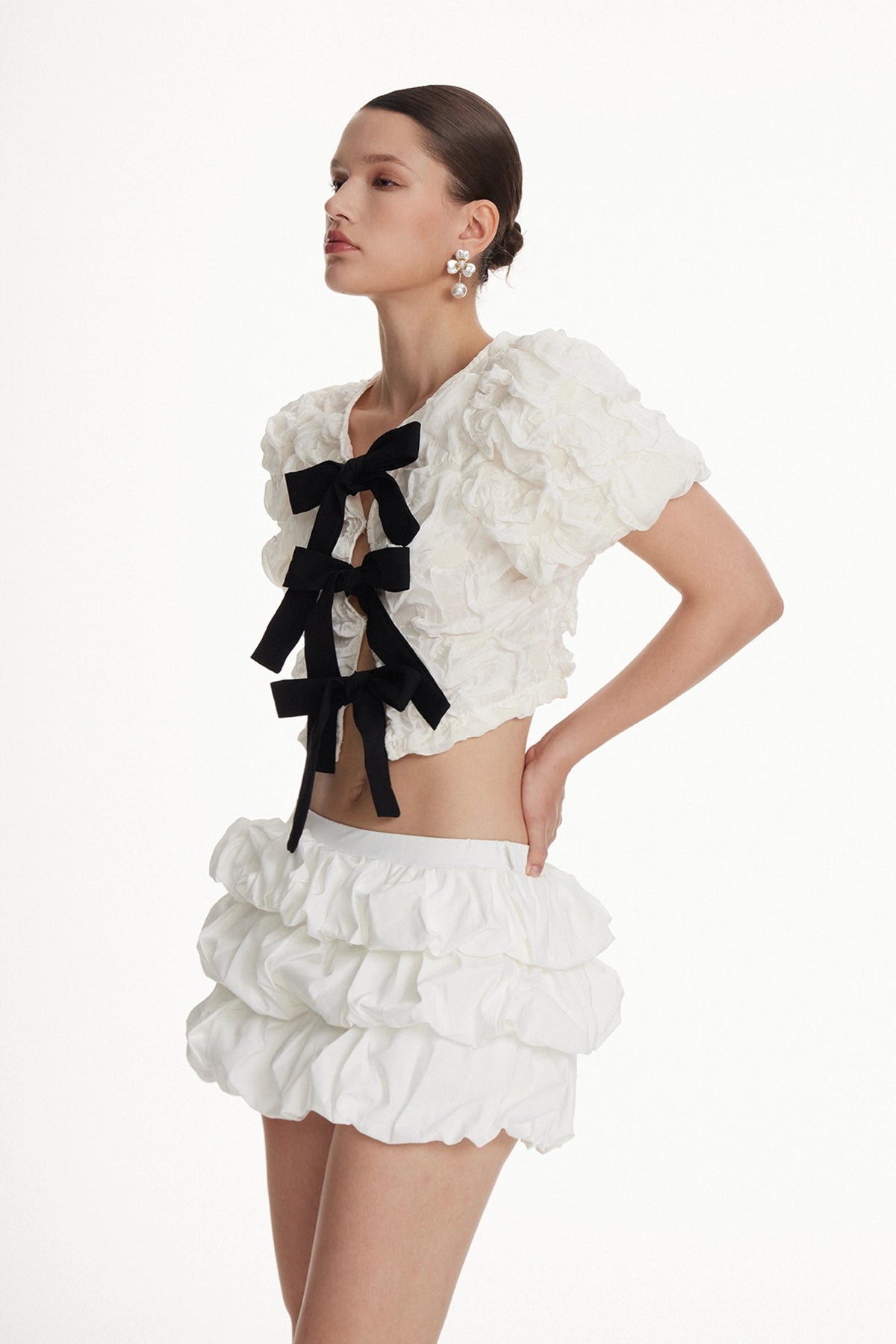 Ioannis Bow-Front Ruched Crop Top