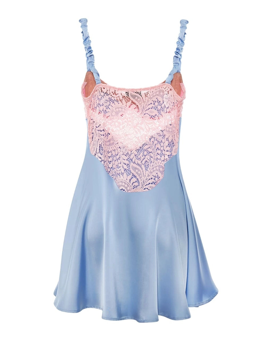 Lilo Satin Lace Slip Mini Dress Blue