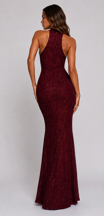 Glitter Halterneck Maxi Dress