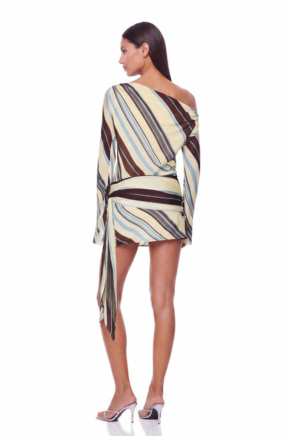 Kaleho Asymmetric Striped Mini Dress