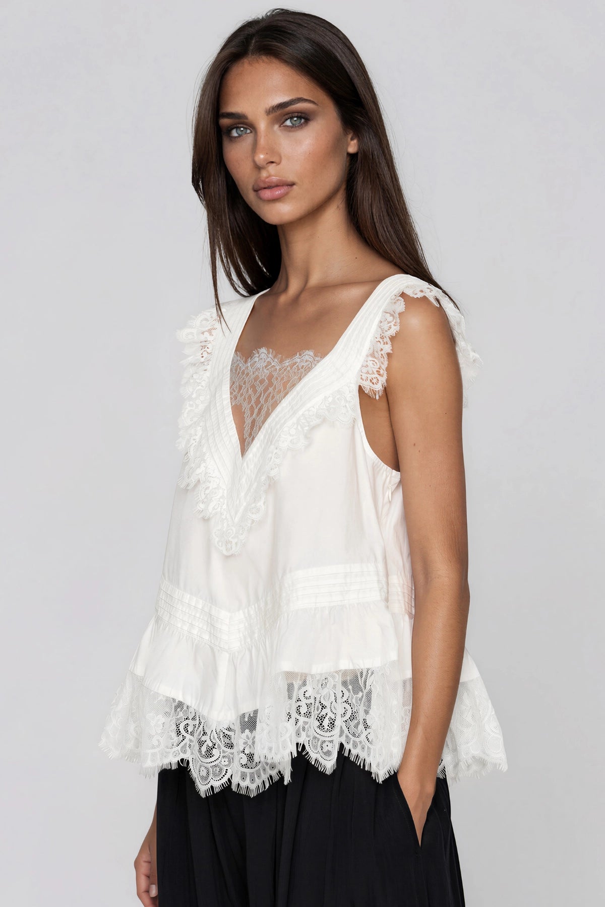 V-Neck Lace Ruffle Top