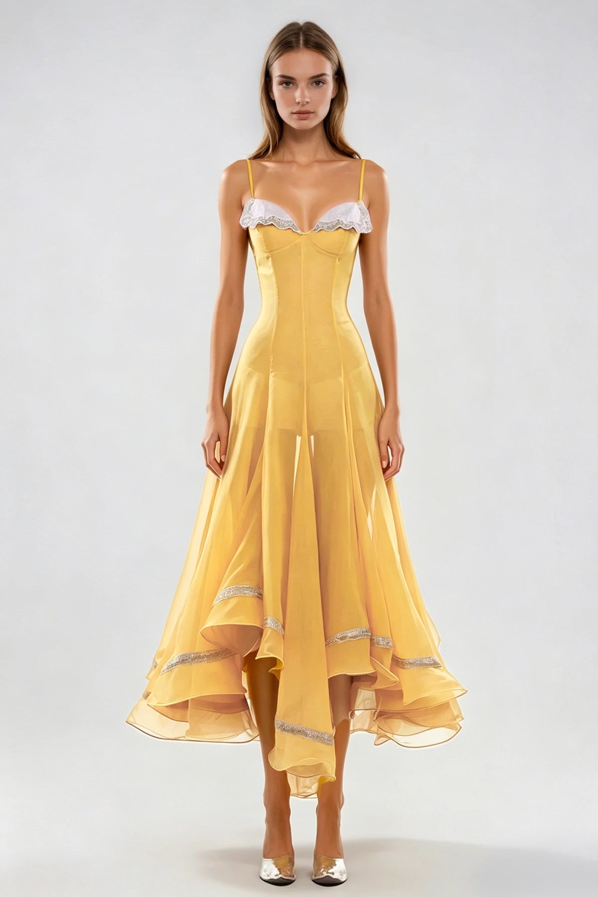 Soleil Lace Maxi Dress Yellow, view 3