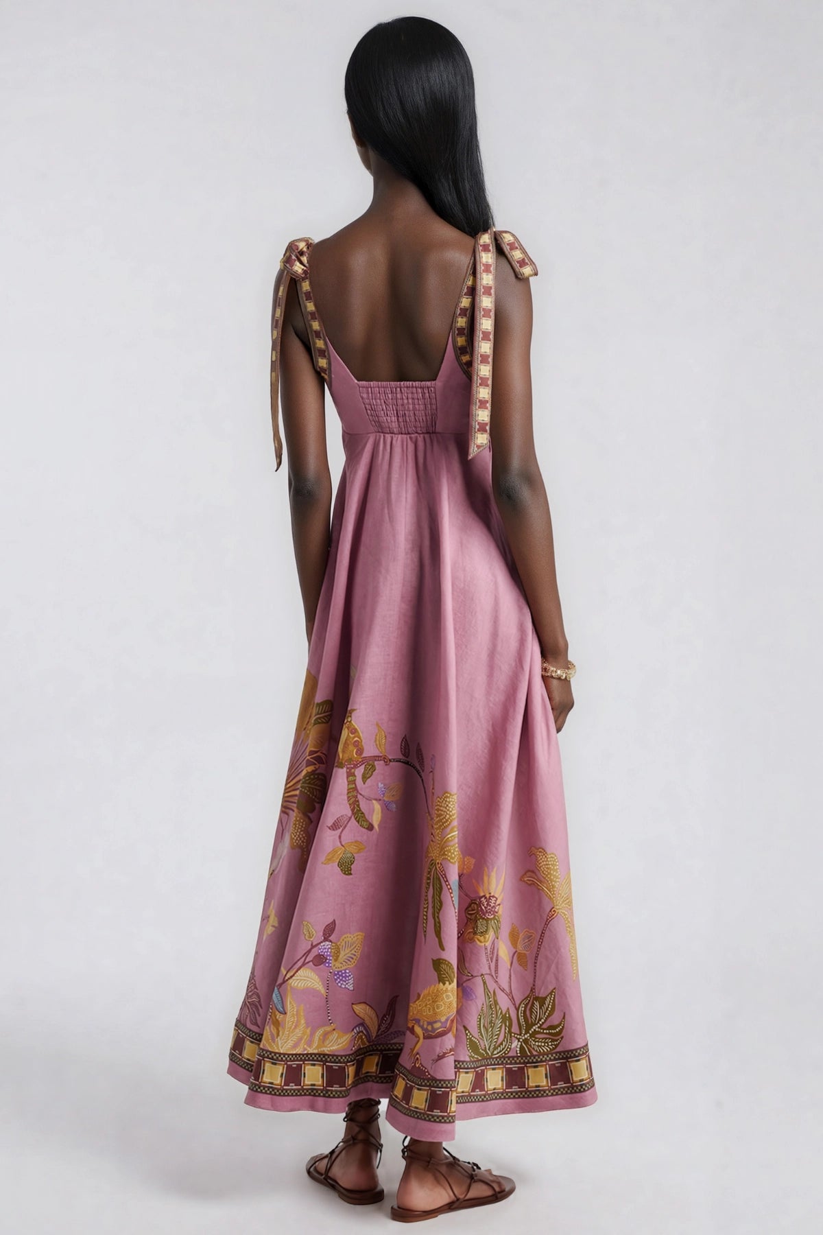Jaya Tie-Up Print Midi Dress