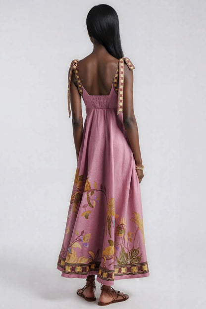 Jaya Tie-Up Print Midi Dress