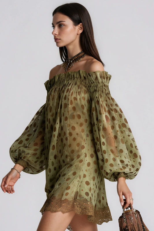 Iovita Off-Shoulder Print Mini Dress