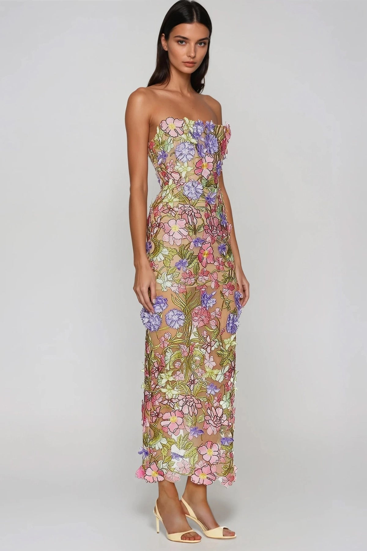 Denica Floral-Embroidered Flowing Maxi Dress