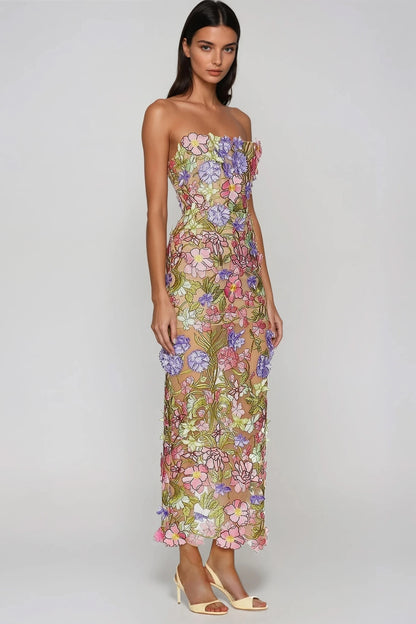 Denica Floral-Embroidered Flowing Maxi Dress