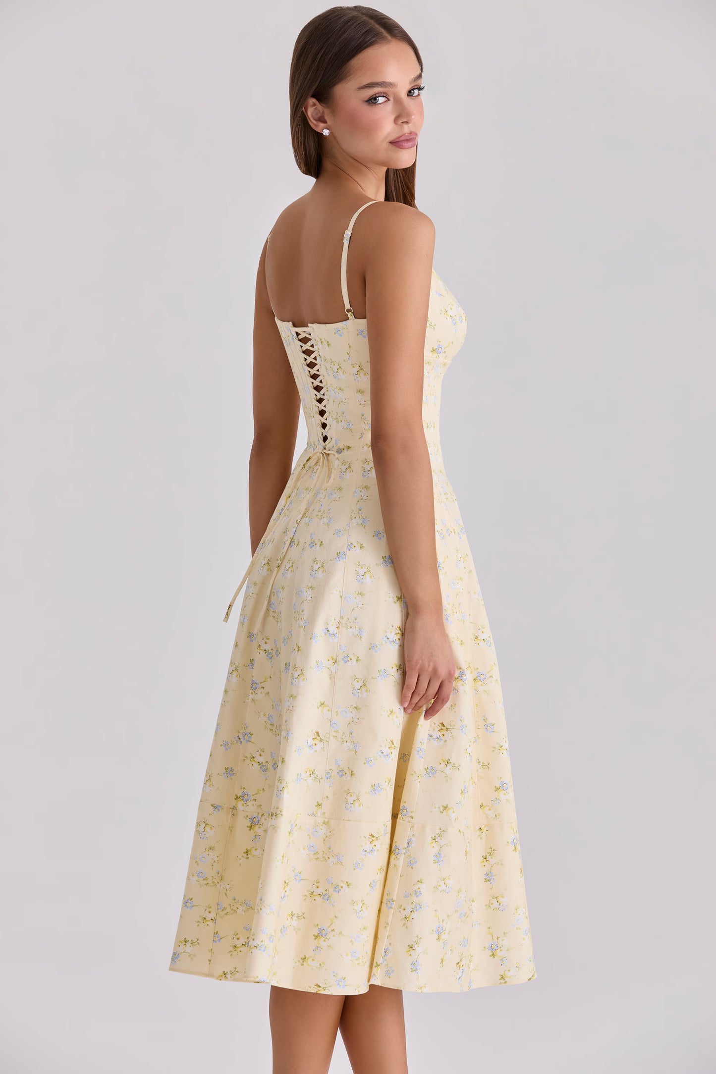 Lemon Floral Print Strappy Midi Sundress