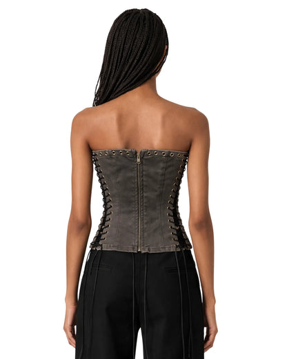 Gunmetal Lace-Up Corset Top