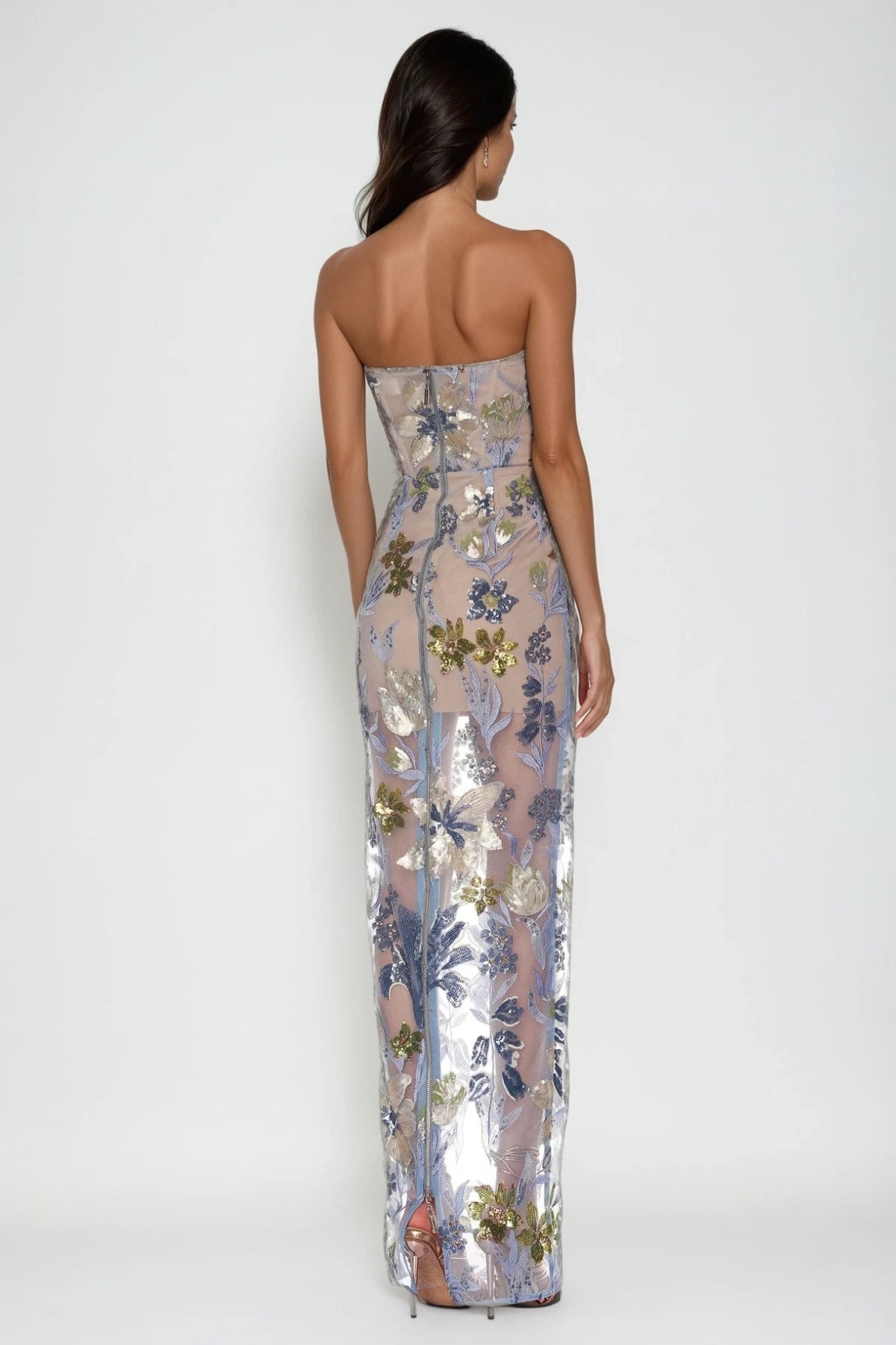 Strapless Sequin Floral Maxi Dress