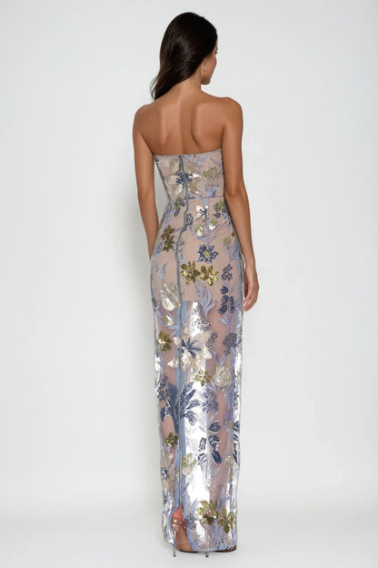 Strapless Sequin Floral Maxi Dress