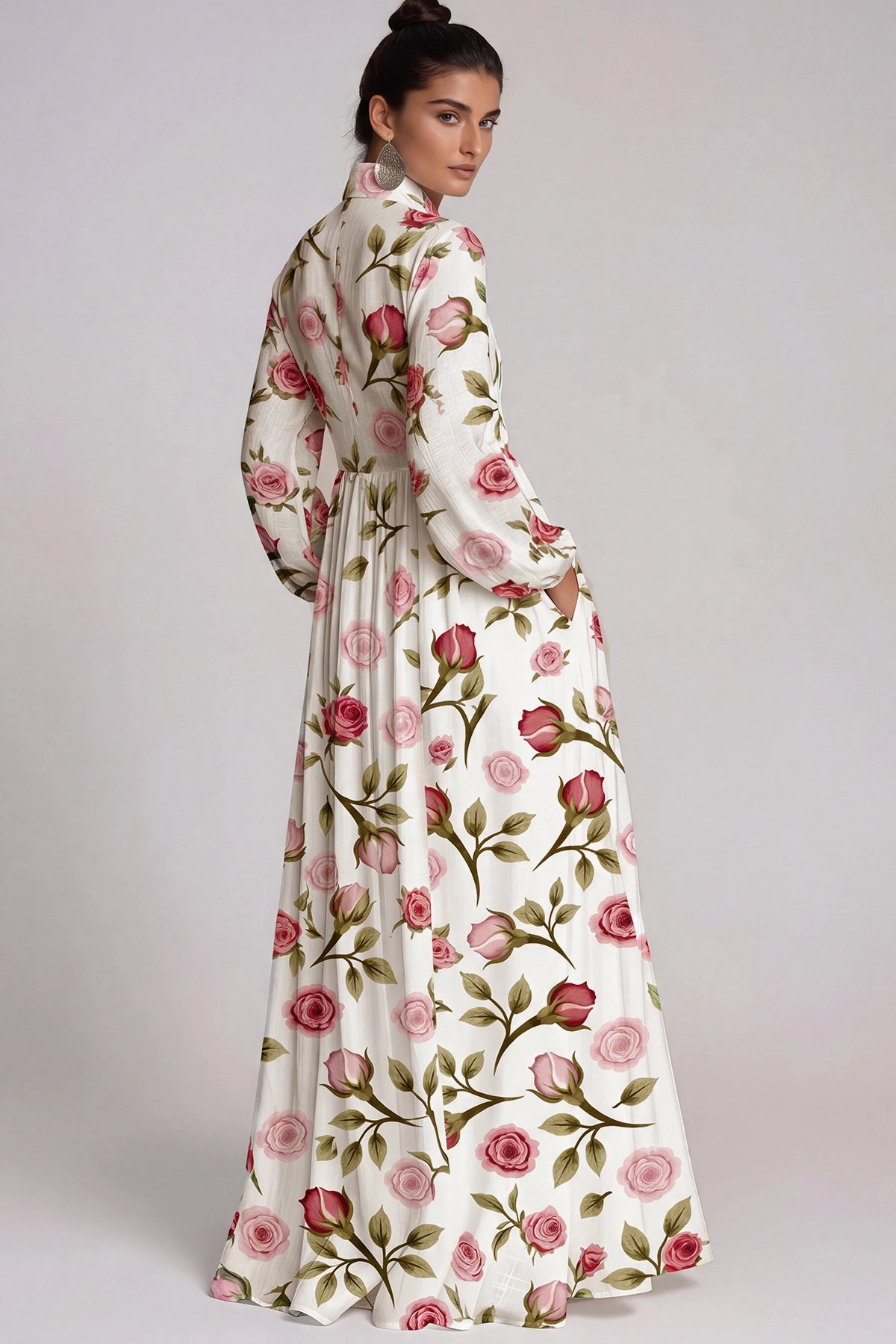 Fizza Rose Garden Plunge-Neck Maxi Dress