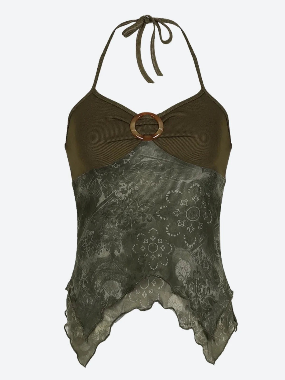 Fairy Grunge Floral Halter Top Green