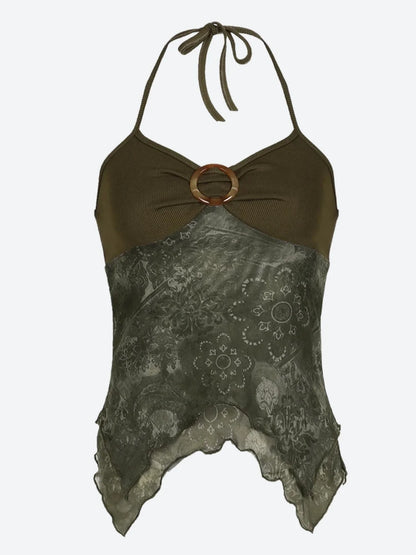 Fairy Grunge Floral Halter Top Green