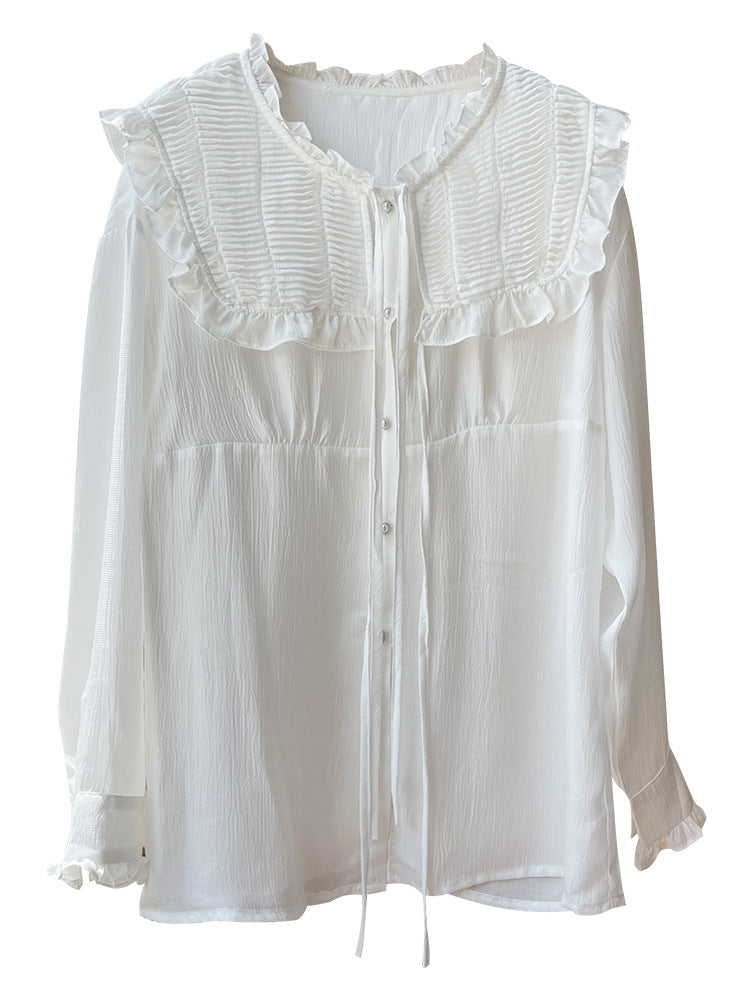 Women's Tencel Ruffle Trim Long Sleeve Blouse | Elegant French Style product image 6